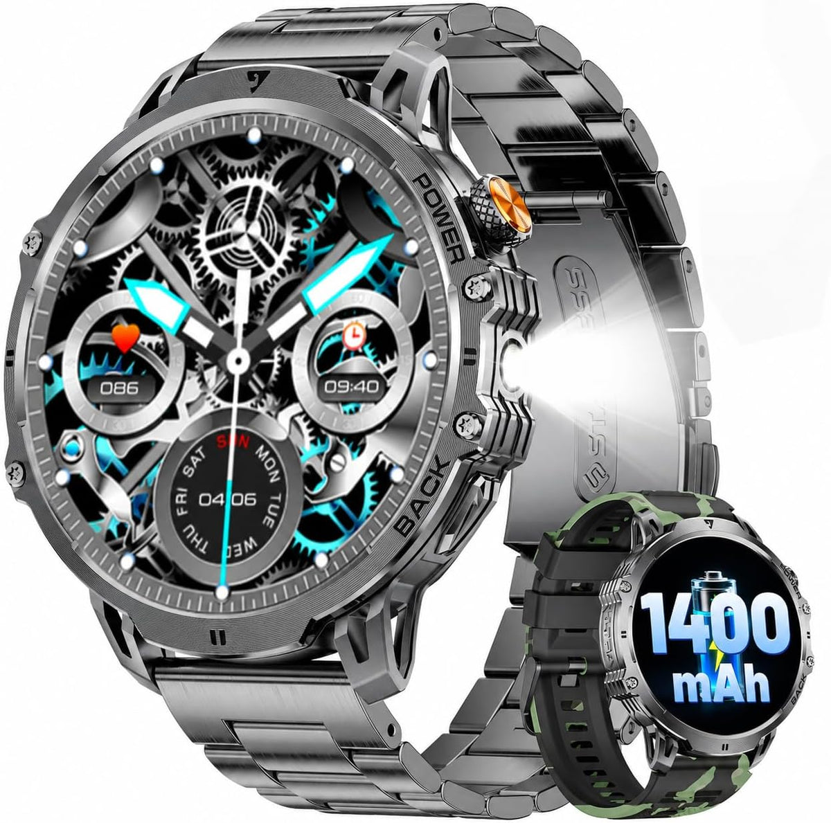 LIGE Relojes inteligentes militares para hombres (2 bandas), pantal...