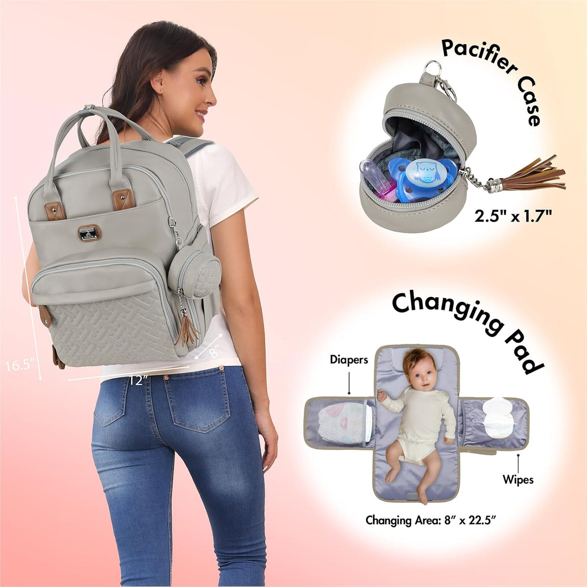 Dikaslon Mochila para pañales con cambiador portátil, artículos ese...