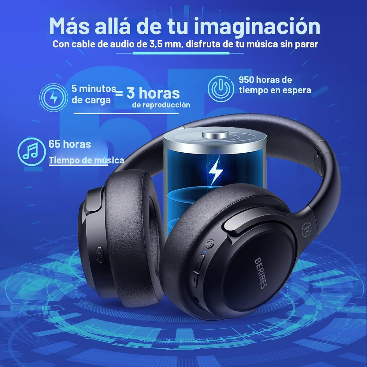 BERIBES Auriculares Bluetooth sobre la oreja Auriculares estéreo |...