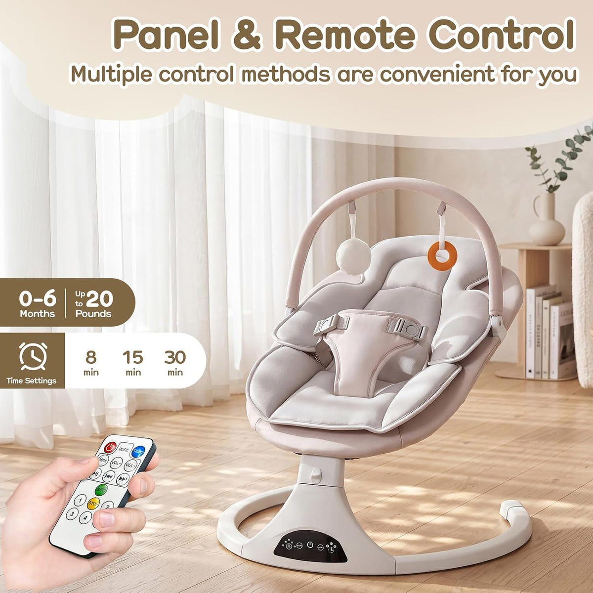 Columpio eléctrico para bebé con control remoto, 5 velocidades, por...