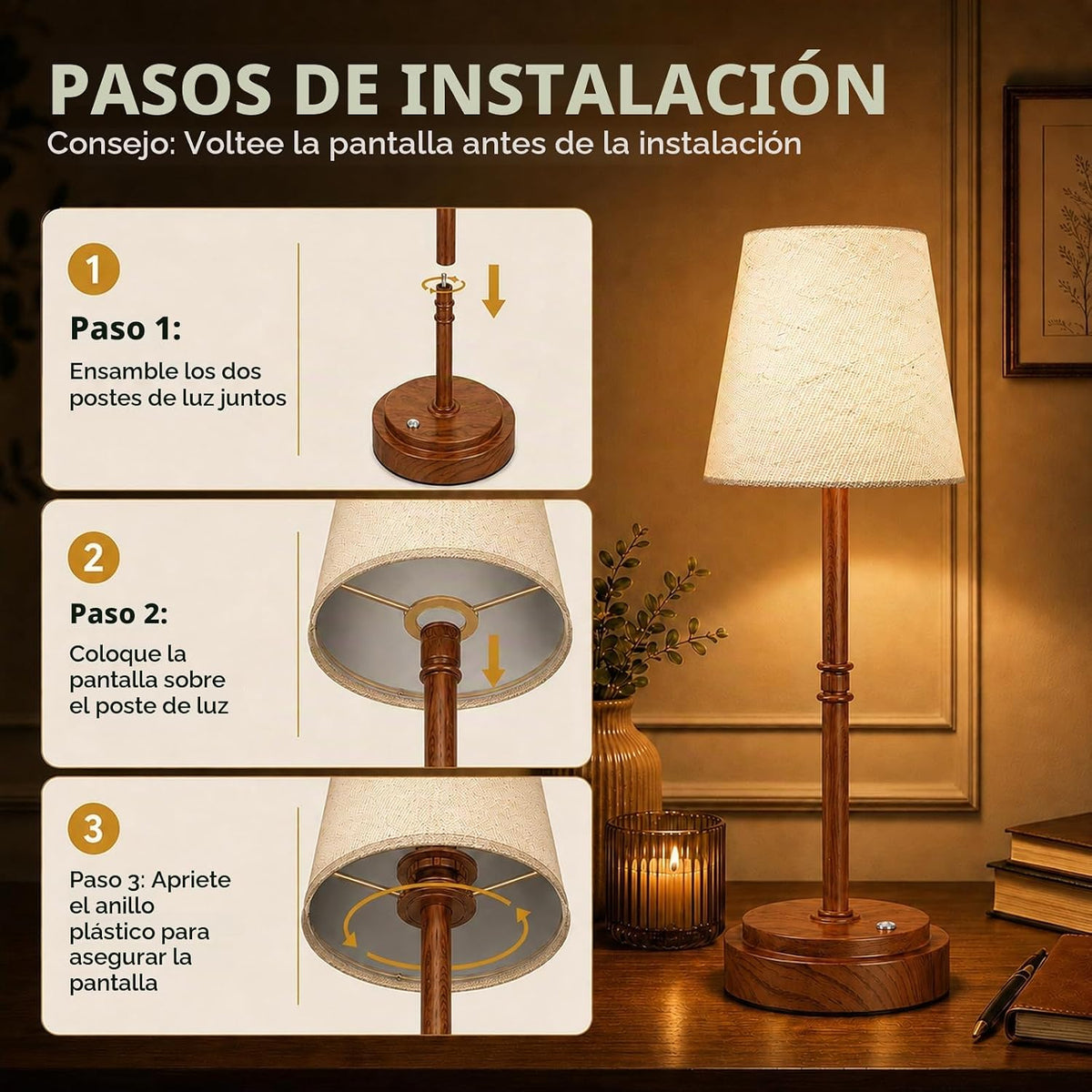 Lámpara de mesa inalámbrica recargable, lámpara de noche con pilas,...