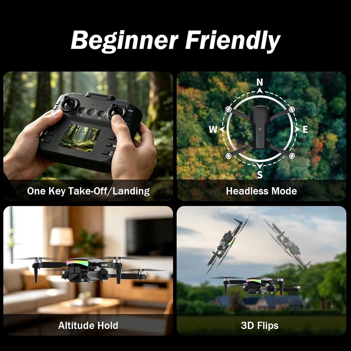 F417PRO Drone con cámara 1080P para adultos y niños, mini dron con...