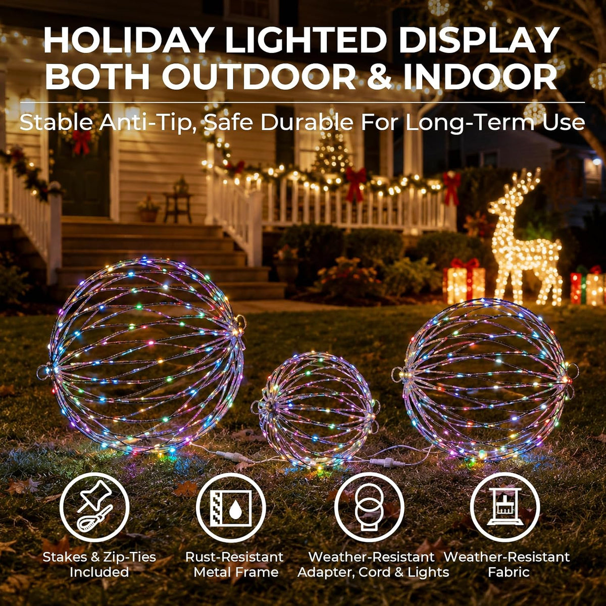 Starfree 3 bolas grandes plegables de Navidad LED RGB de 19 pulgada...