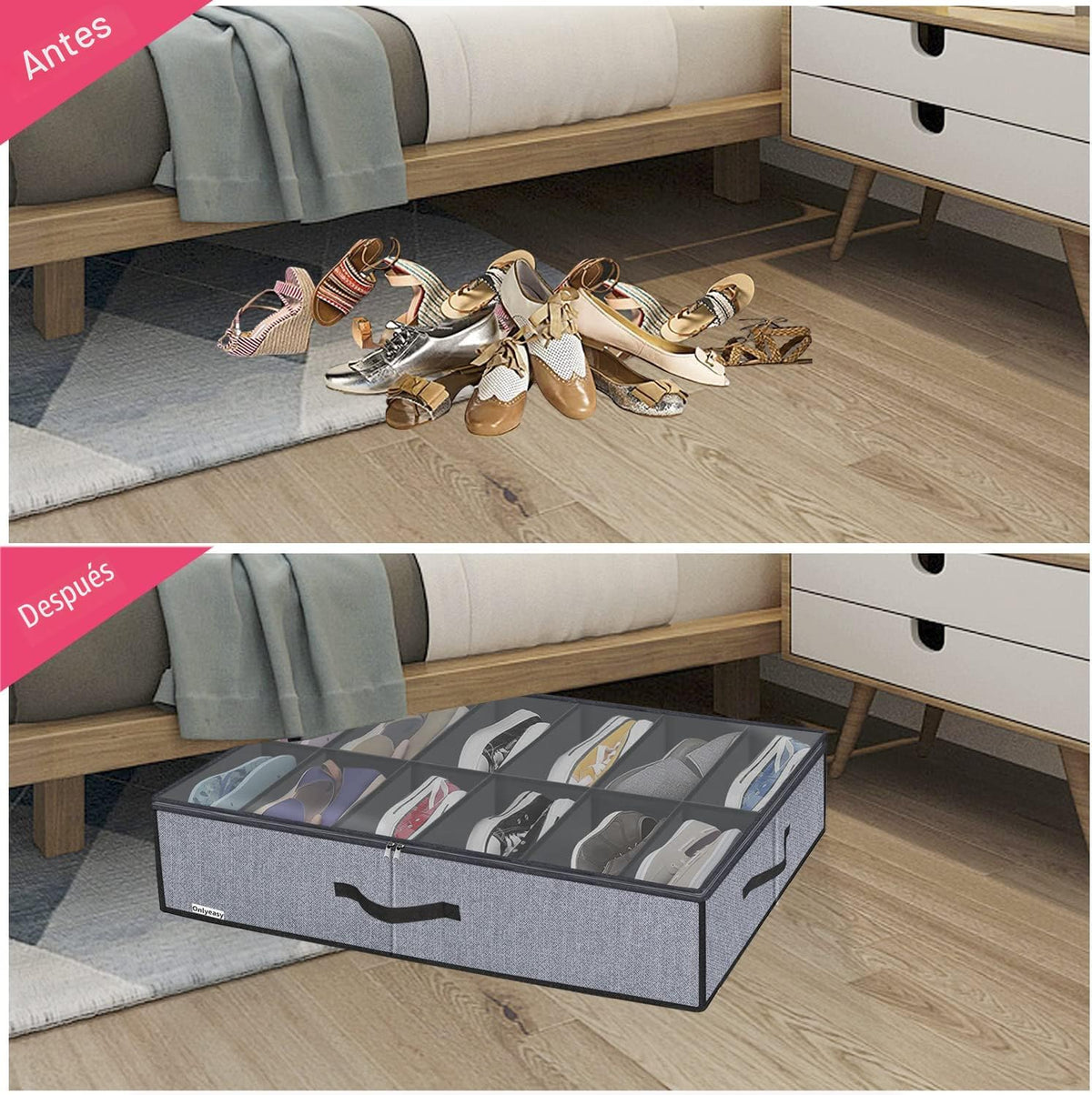 Onlyeasy Organizador grande de zapatos debajo de la cama (6 a 12 pa...