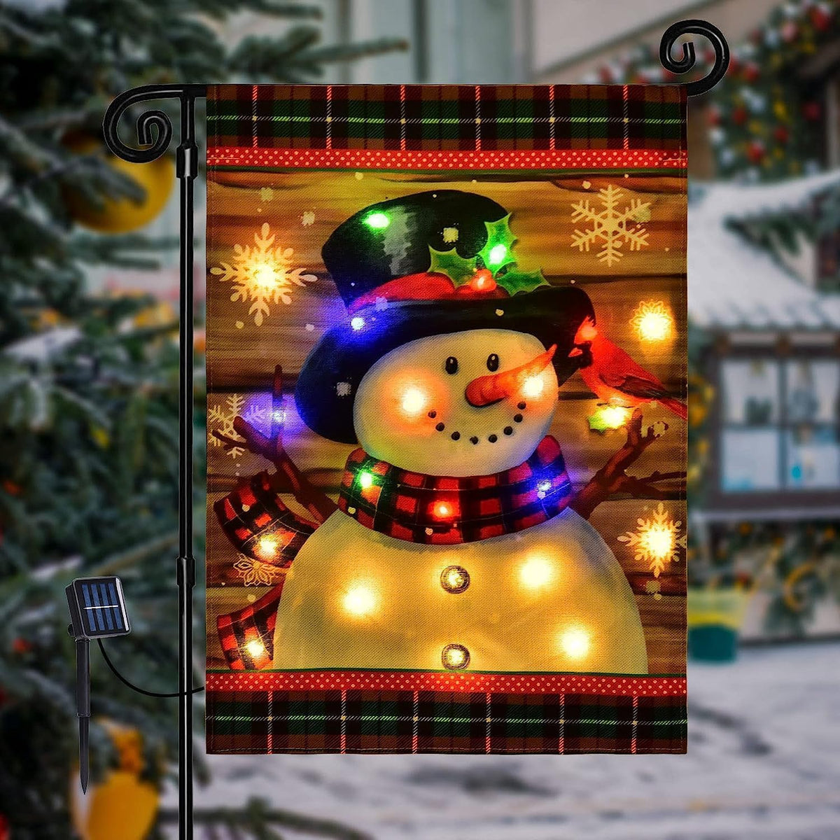 Bandera de jardín iluminada de muñeco de nieve para decoración al a...