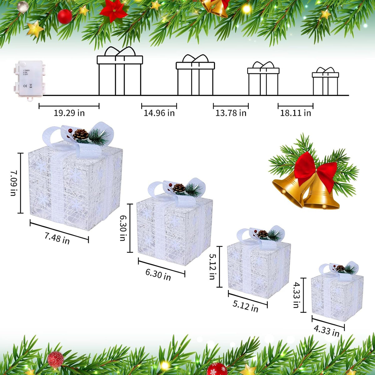 Juego de 4 cajas de regalo iluminadas de Navidad, decoración navide...
