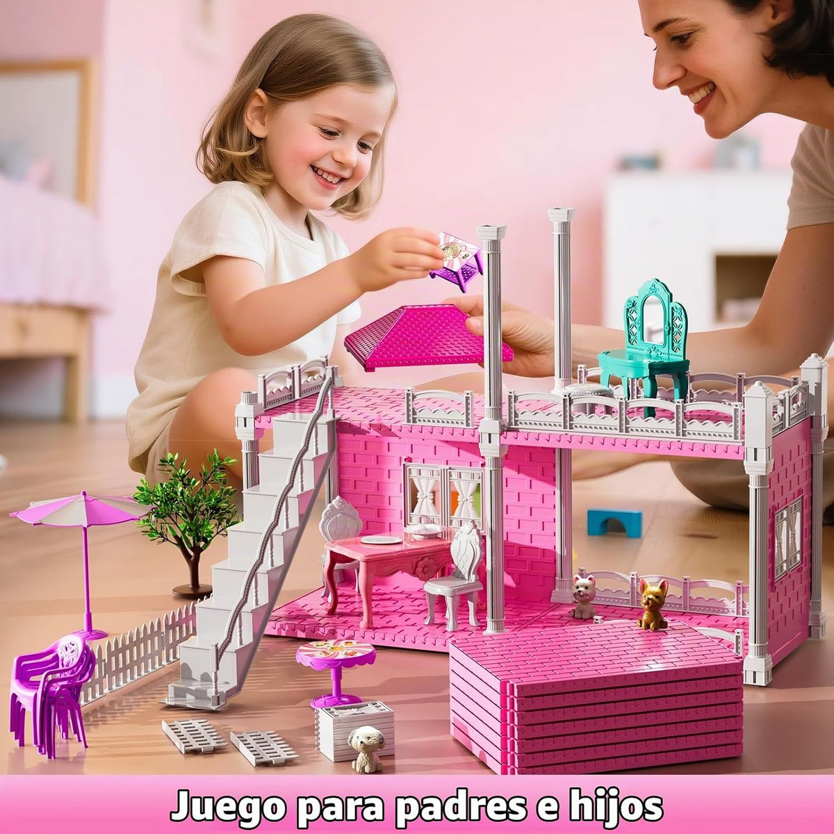 JUKUDAHU Juego de villa para niñas de 3 a 7 años, con 2 plantas, 3...