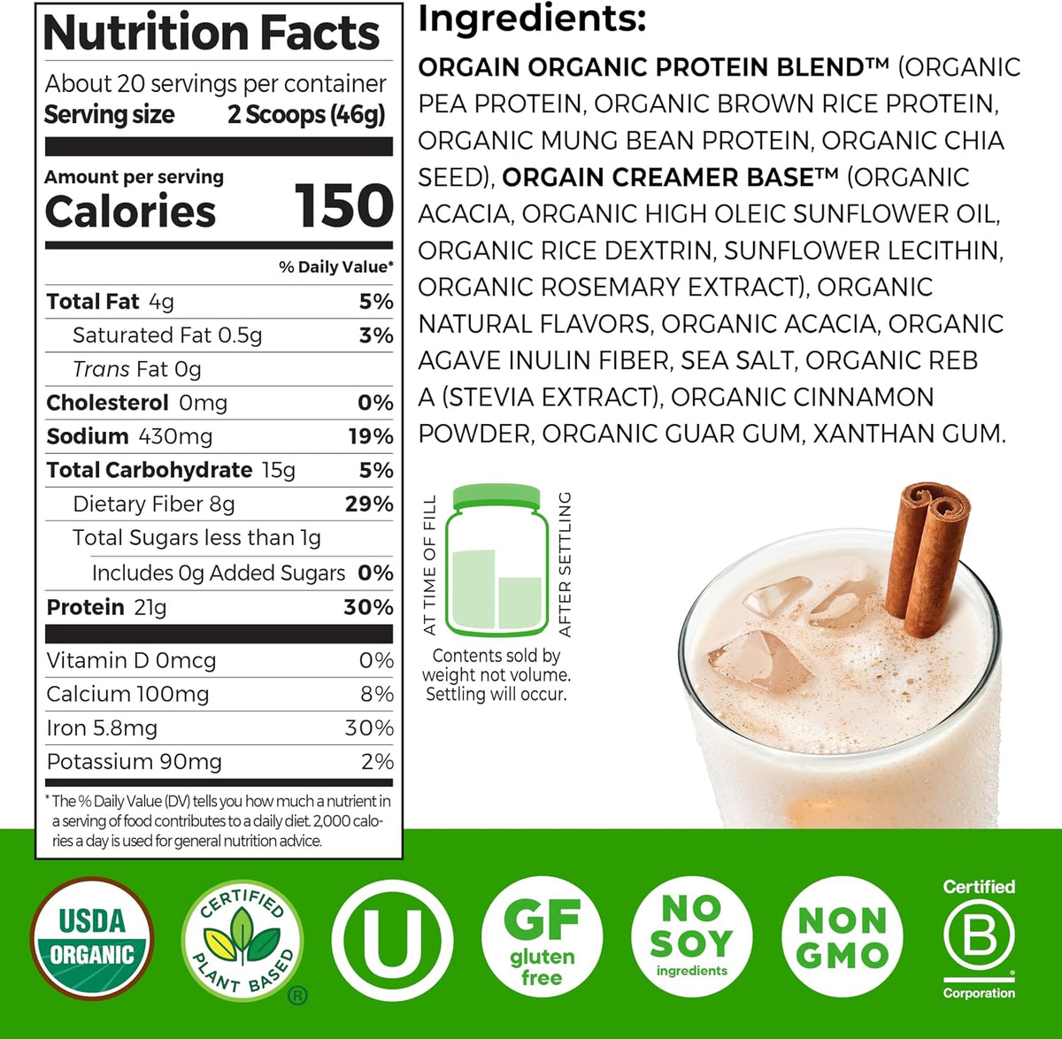 Orgain Proteína en polvo vegana orgánica de 0.74 oz, Horchata, 2.03...