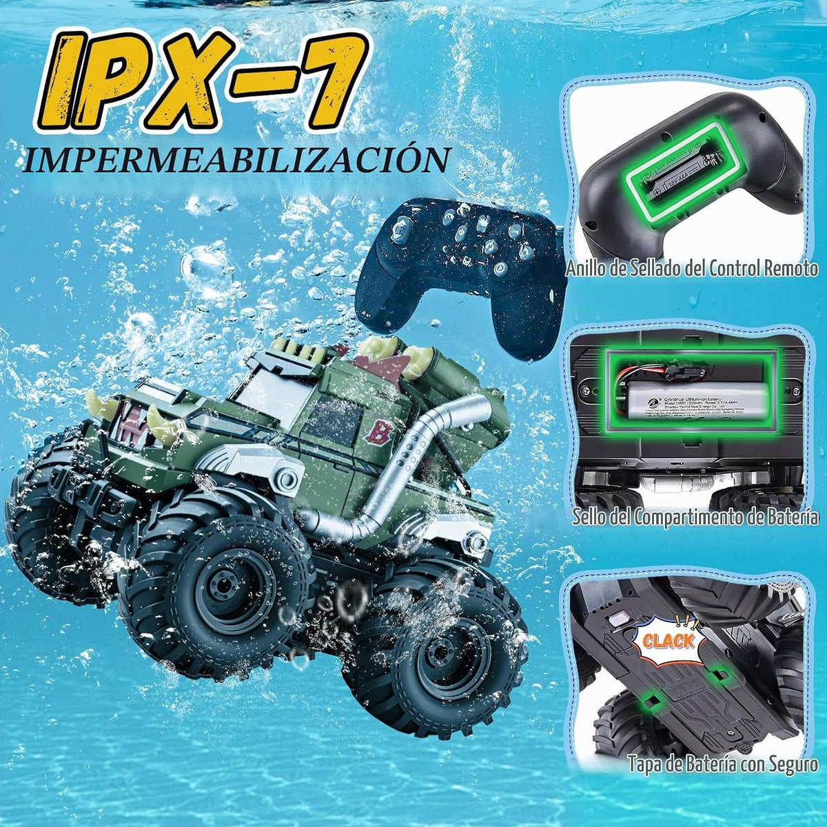 Calefwe Coche anfibio de control remoto 3 en 1, barco RC, pistola d...