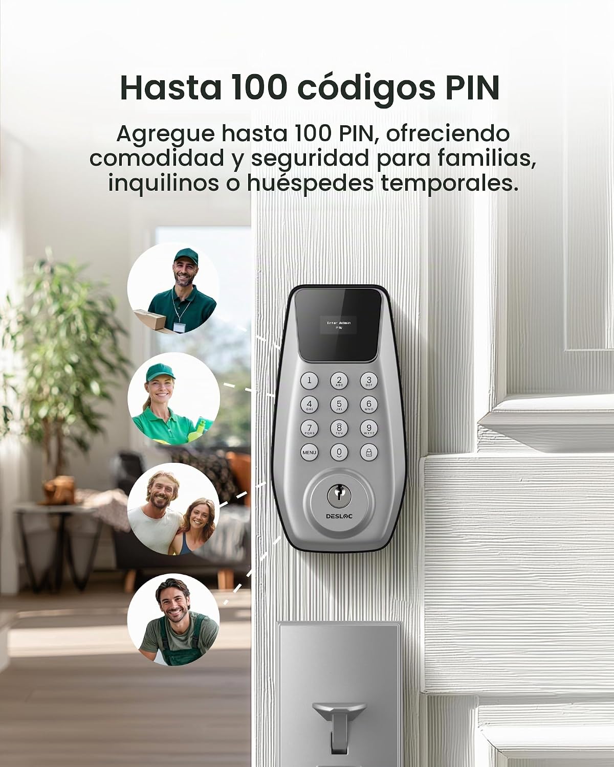 DESLOC Cerradura de puerta de entrada sin llave C100 con juego de m...