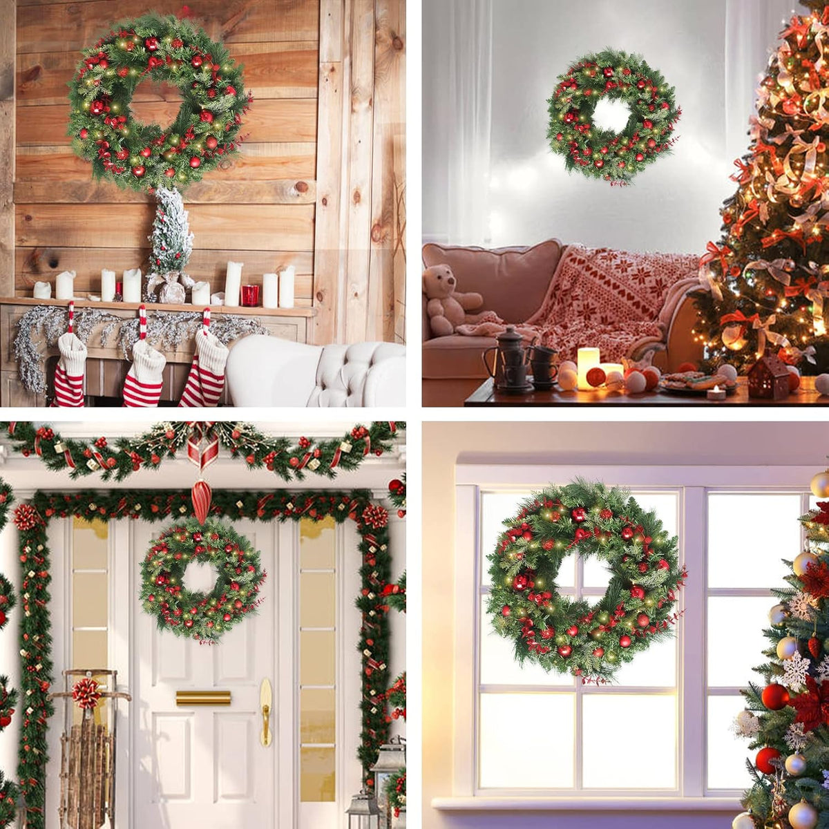 Coronas de Navidad de 24 pulgadas, coronas de Navidad para puerta d...