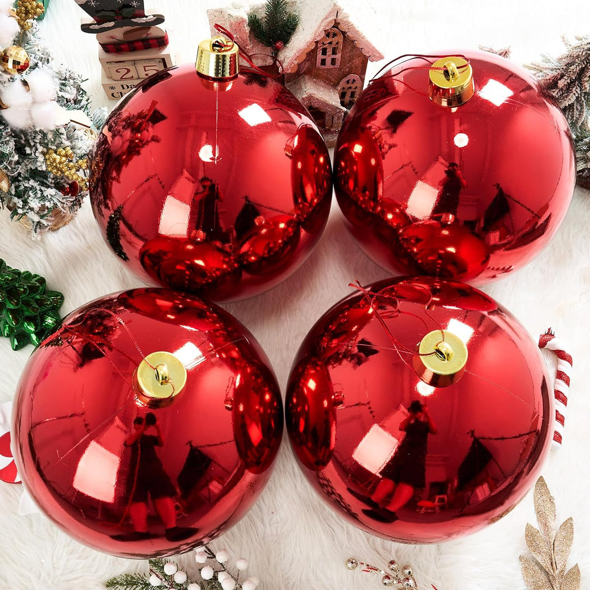 Zubebe 4 bolas de adorno de Navidad extra grandes para decoración d...