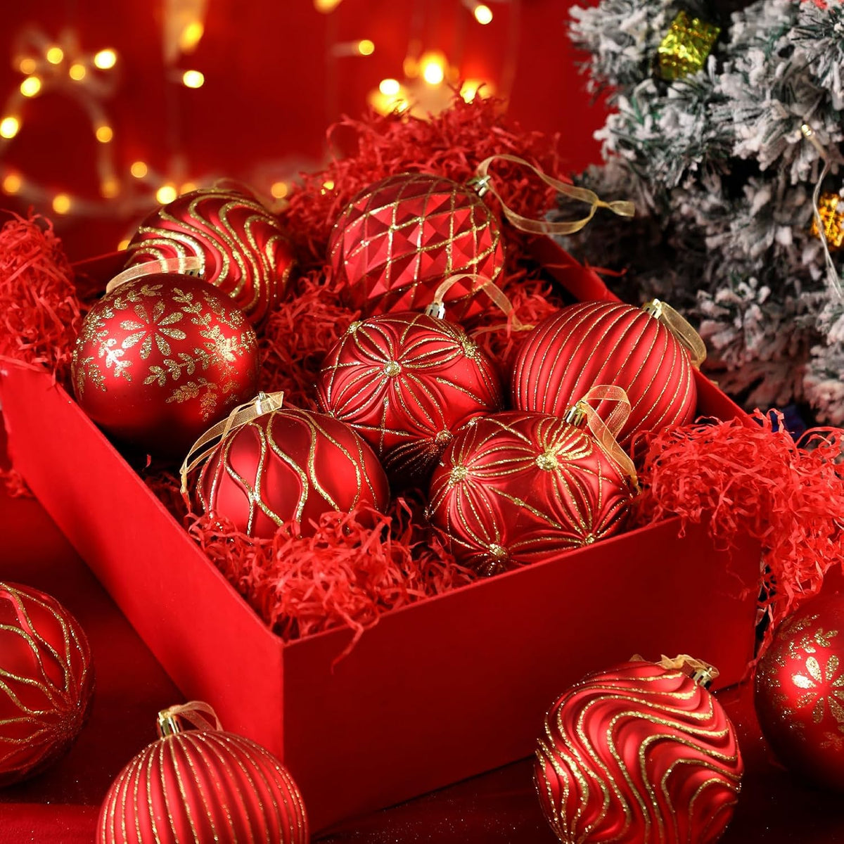 Lanpn 12 bolas de Navidad grandes de 4 pulgadas, decoraciones colga...