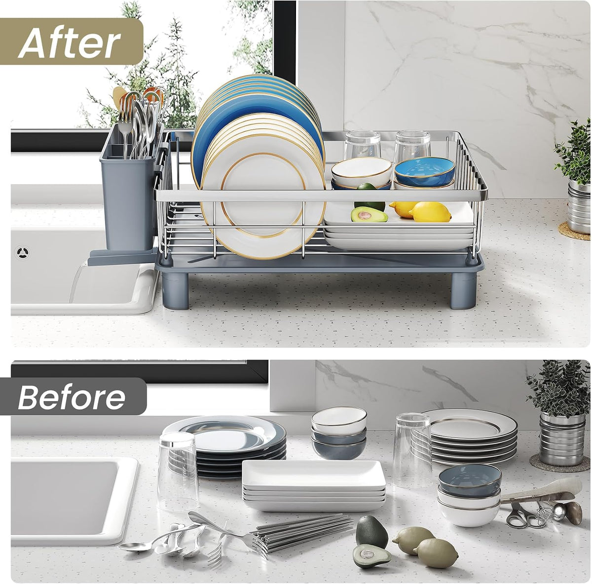 SNTD Escurridor de platos para encimera de cocina pequeña, 11 pulga...