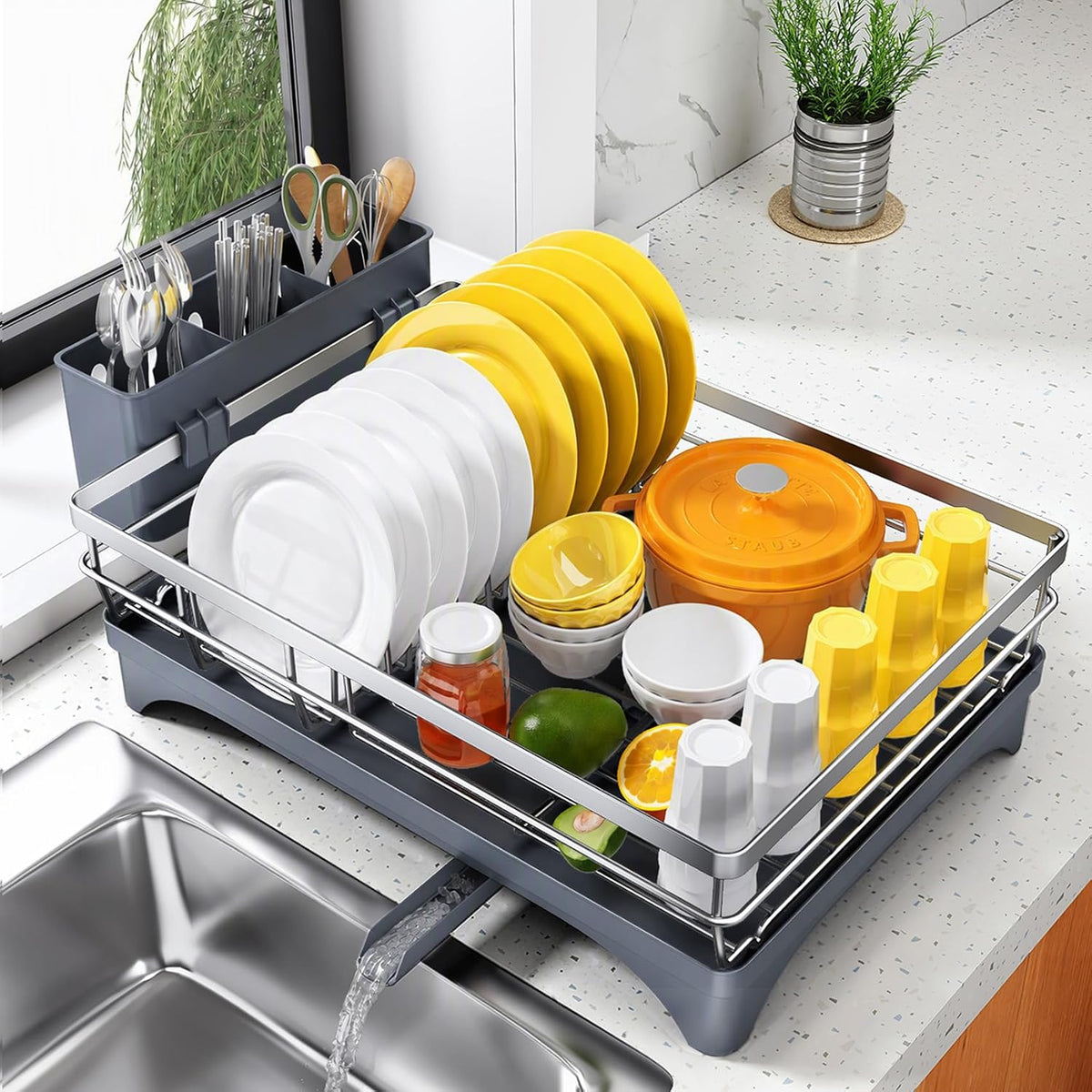 SNTD Escurridor de platos para encimera de cocina, 11.8 pulgadas de...