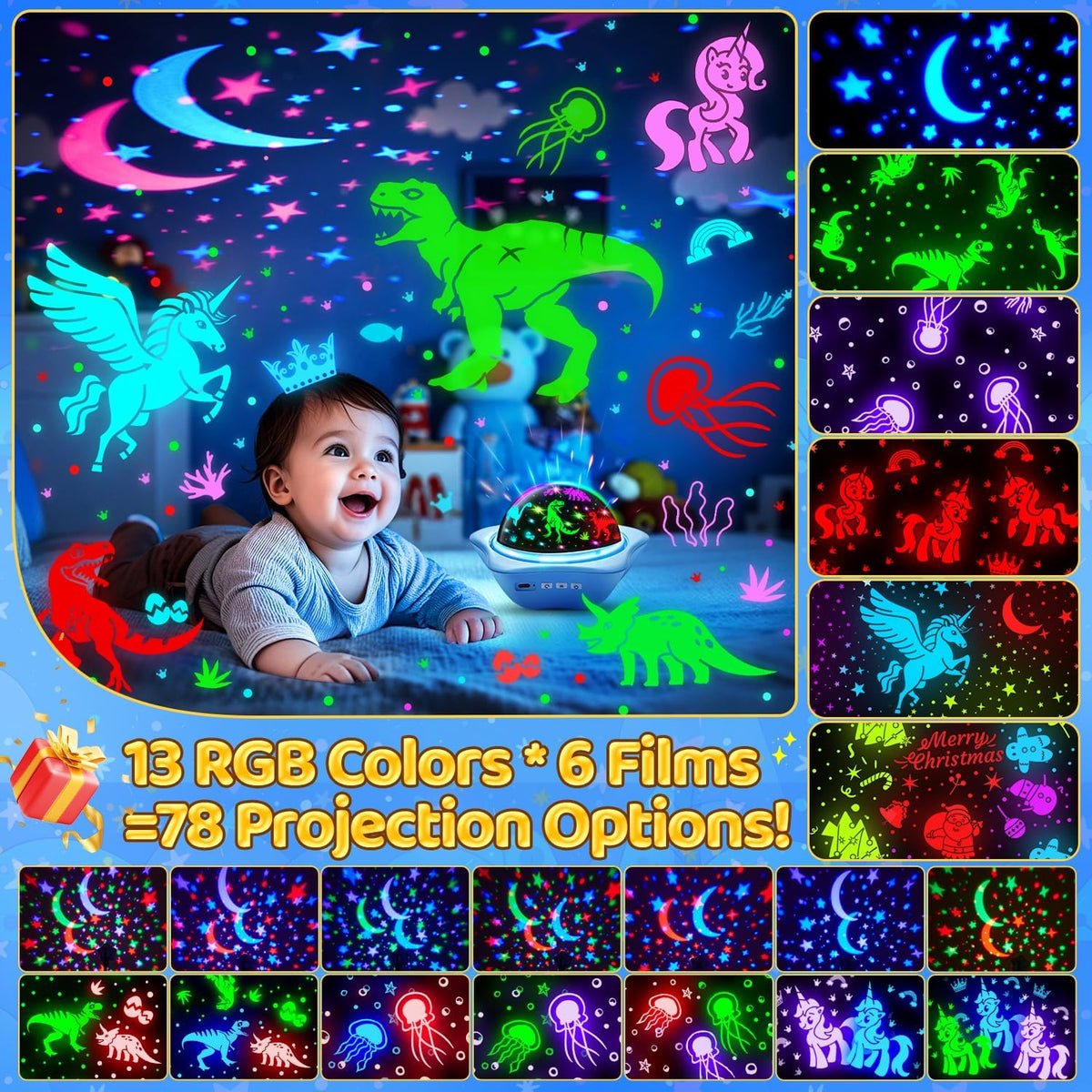 Luz nocturna para niños juguetes sensoriales, 6 películas de luz de...