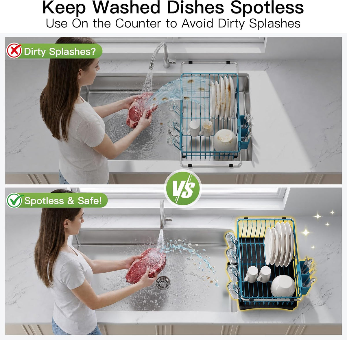JASIWAY Escurridor de platos azul en fregadero con escurridor y sop...