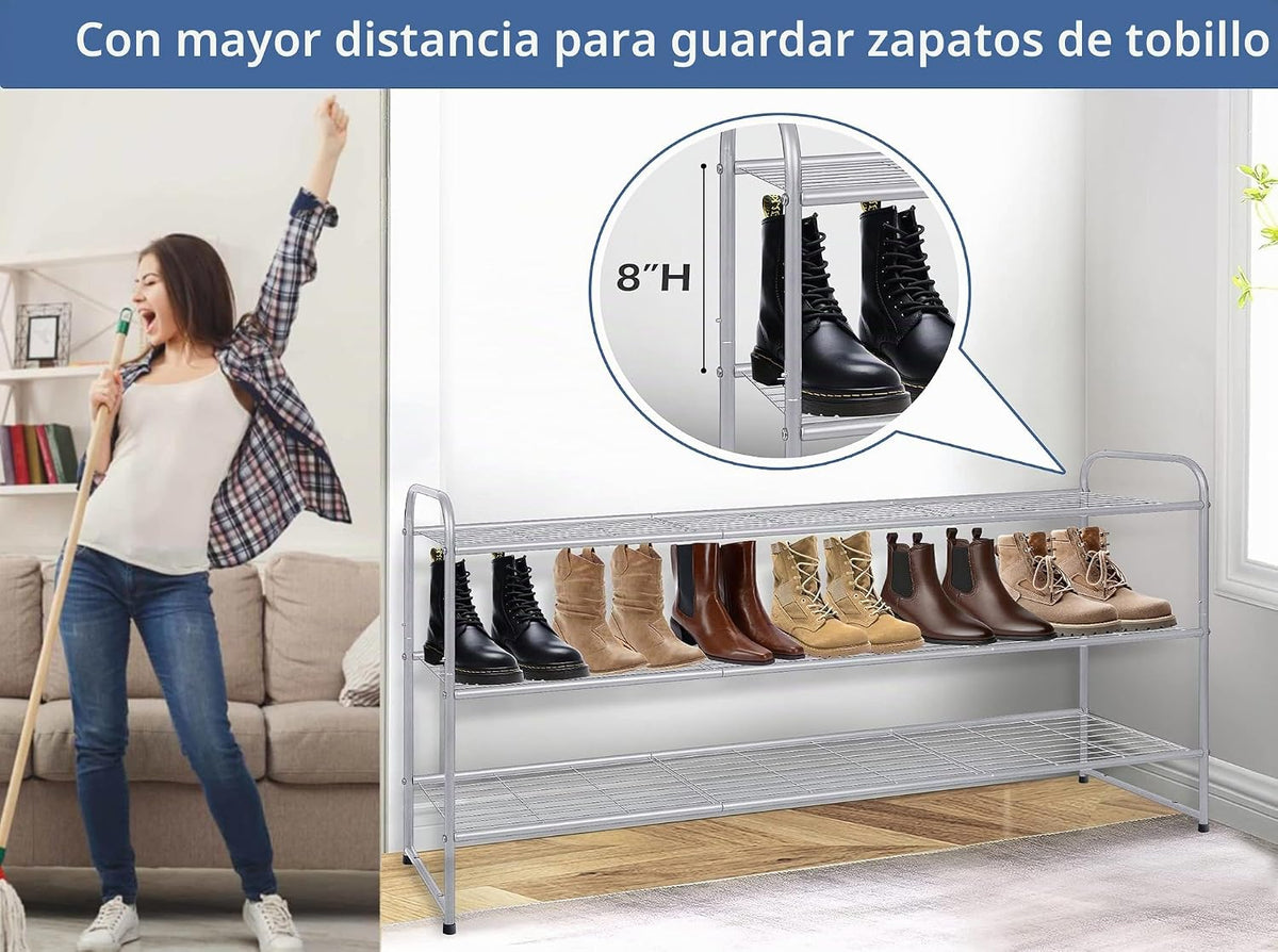 KEETDY Zapatero de 3 niveles de largo para armario, organizador de...