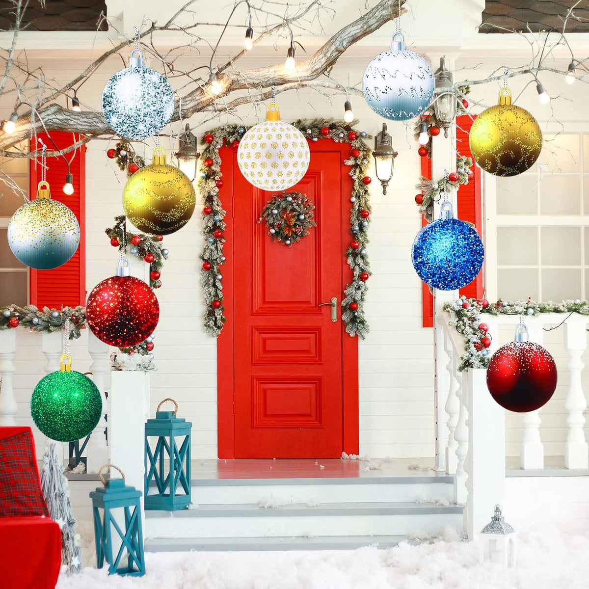 Sumind - 10 adornos colgantes de Navidad para exteriores, purpurina