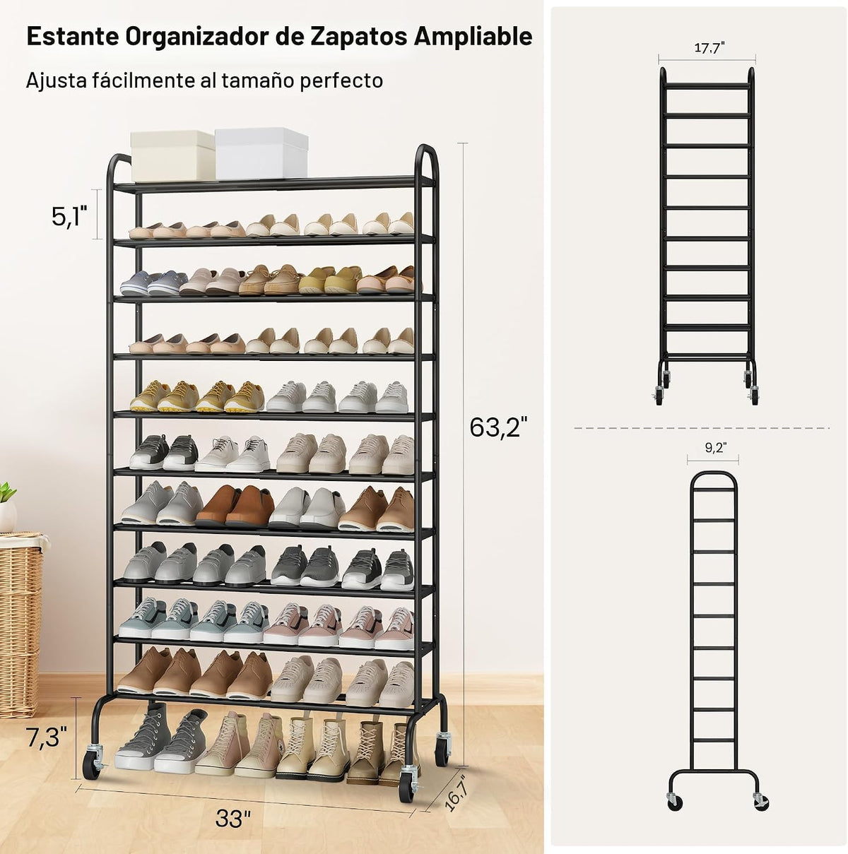 STO STO - Zapatero alto expandible de 10 niveles para garaje, 44 pa...