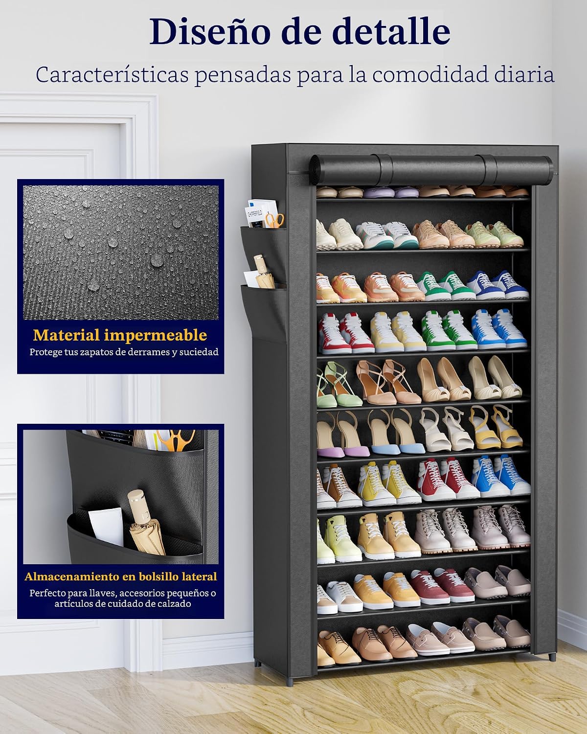 Kitsure Zapatero de 10 niveles con cubierta, estante alto para zapa...