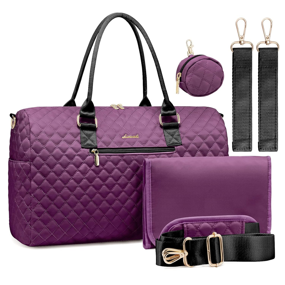 LOVEVOOK Bolsa de pañales con funda para chupete y cambiador, bolsa...