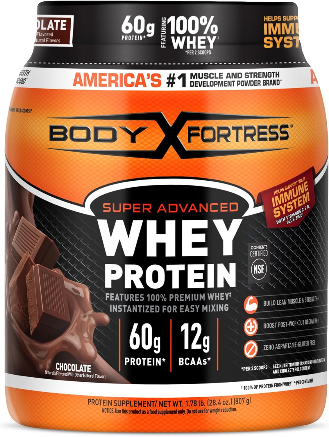 Body Fortress Proteína de suero súper avanzada, chocolate, 1.78 lib...