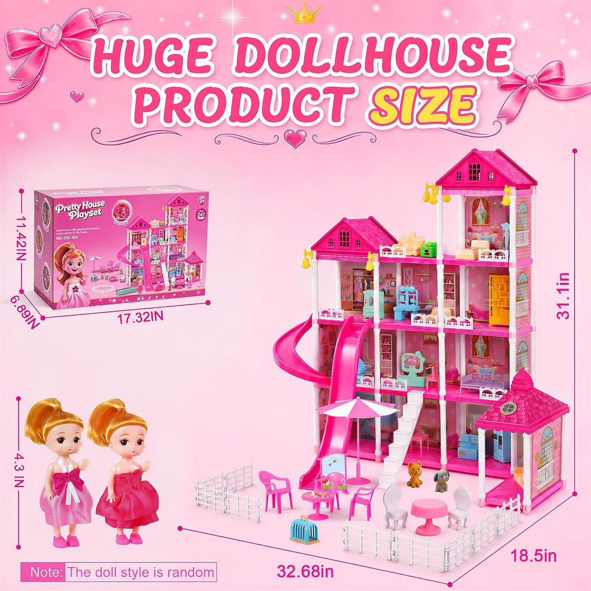 KLADNDER Casa de muñecas de 4 pisos con 11 habitaciones para niñas,...