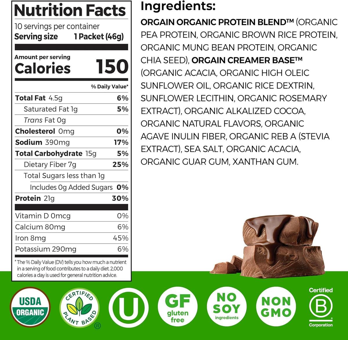 Orgain Proteína en polvo vegana orgánica de 0.74 oz, dulce de choco...