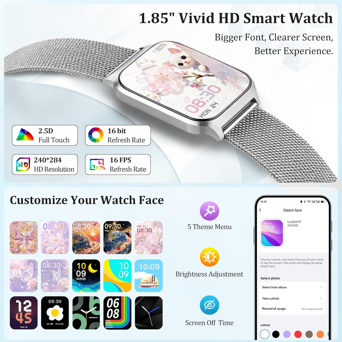 Reloj inteligente para mujer y hombre, reloj inteligente de 1.85 pu...