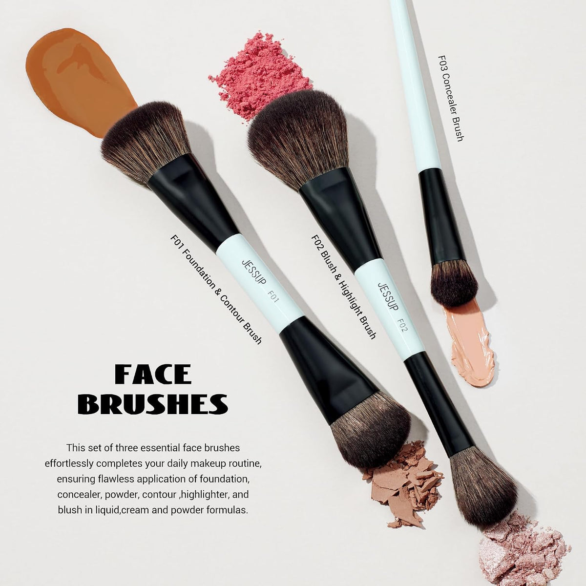 Jessup Juego de brochas de maquillaje, 10 piezas, doble cara para b...