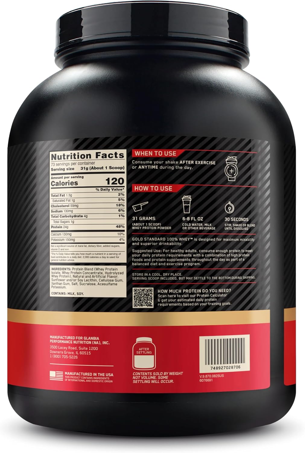 Optimum Nutrition Estándar dorado 100% Proteína de Suero de Leche e...