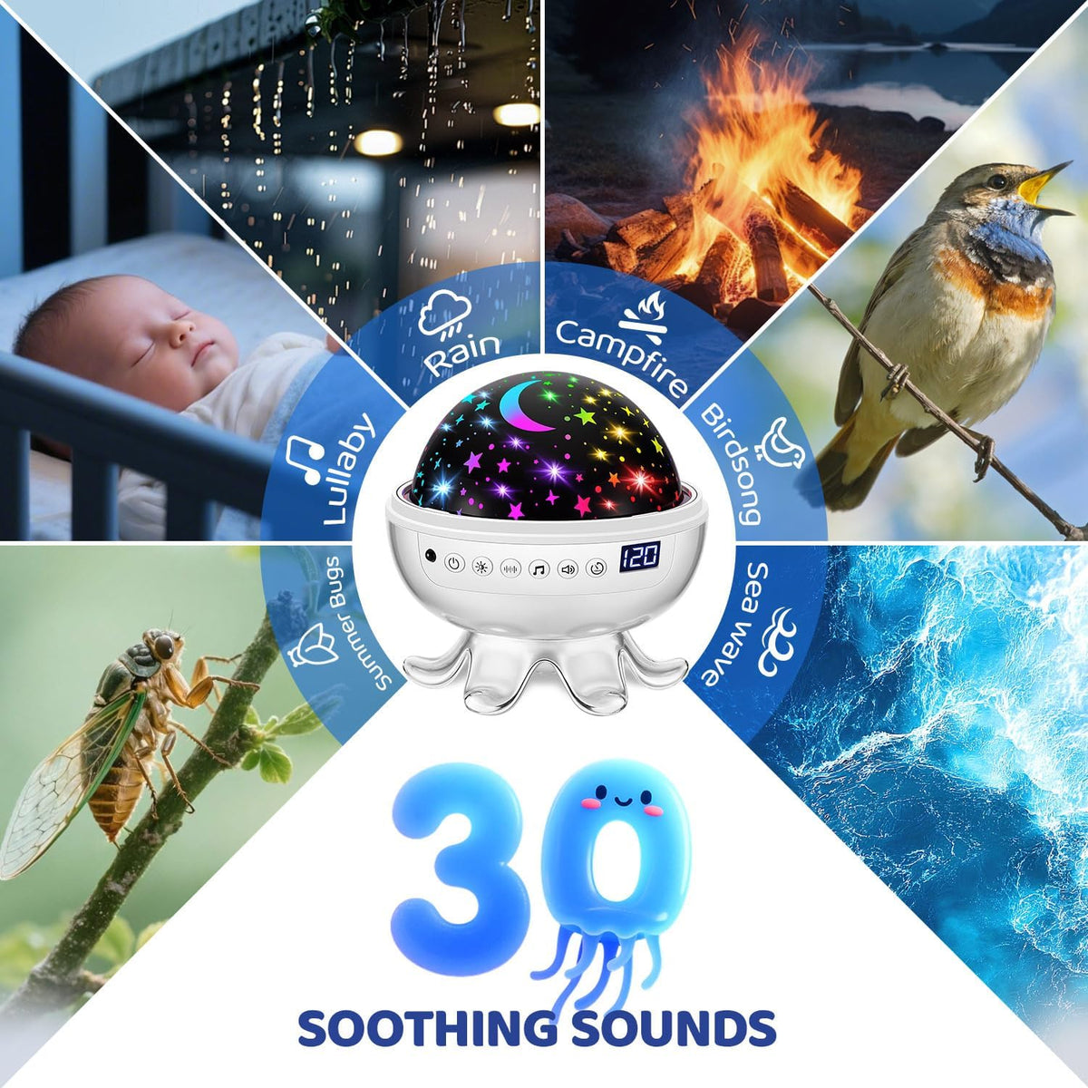 Máquina de sonido para bebés para niños, proyector de luz nocturna...