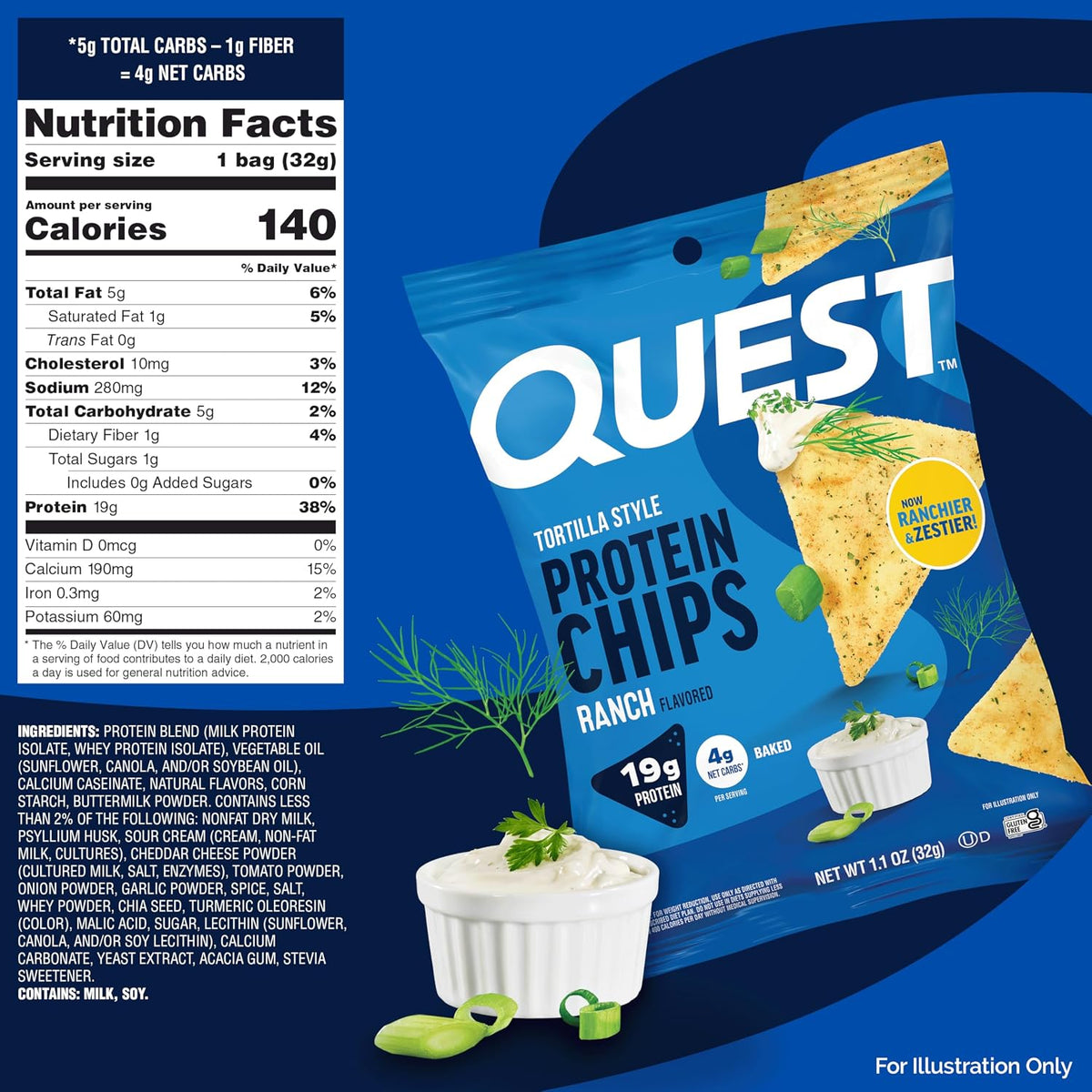 Quest Nutrition Ranch Tortilla Style Protein Chips, 4 unidades (paq...