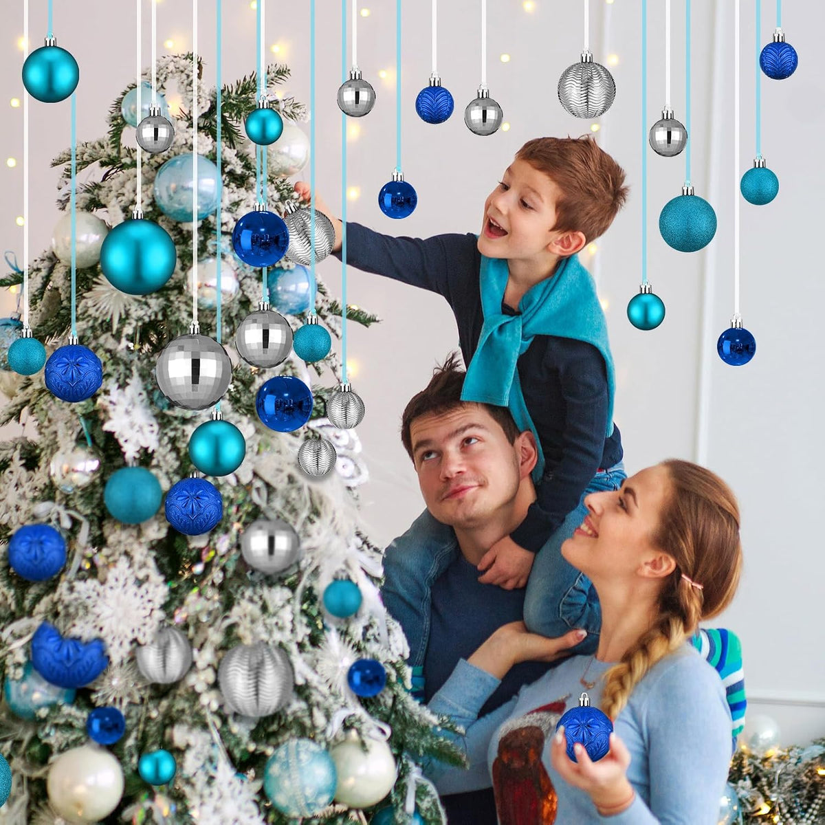 Relaxgiant - 36 bolas de Navidad para techo, mezcla azul | Tamaños...