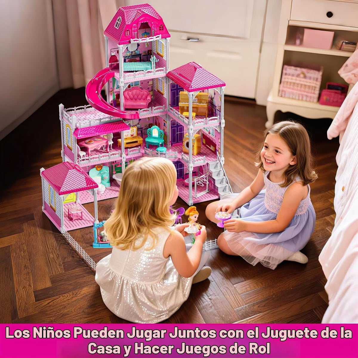 JUKUDAHU Villa Playset para niñas de 3 a 7 años, casa de 4 plantas,...