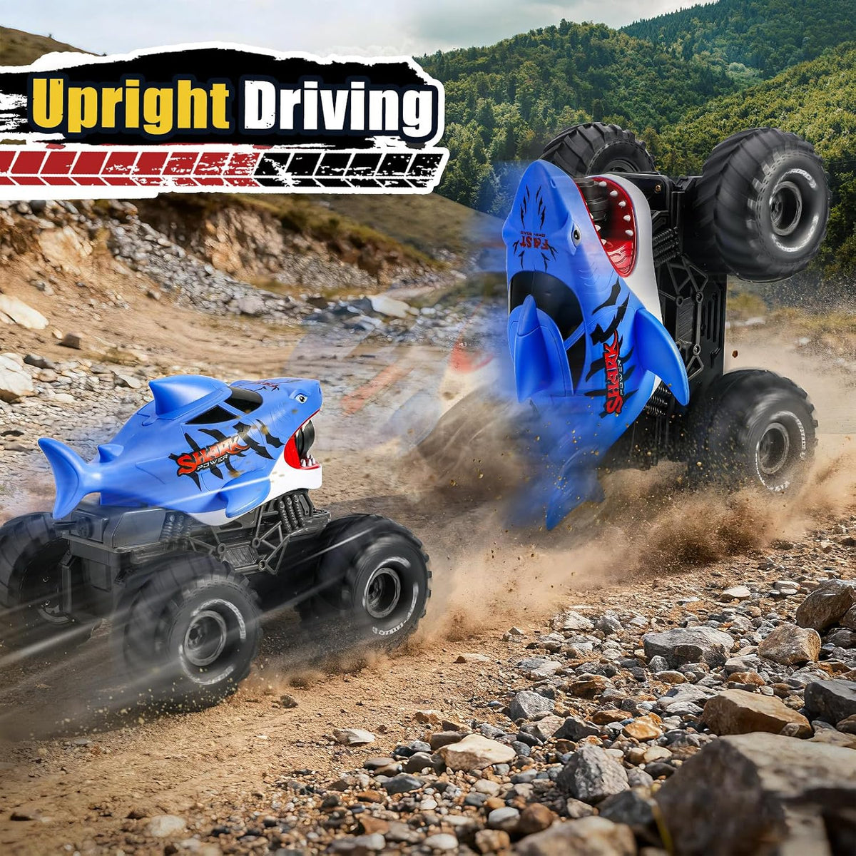 BOBXIN Anfibio Control Remoto Coche Tiburón Monster Truck Chorro Ag...