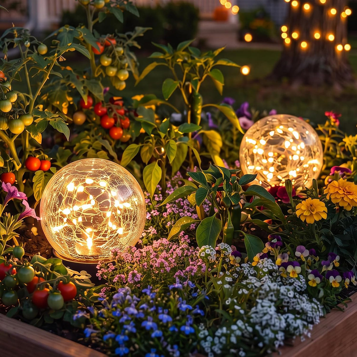 GVSHINE Paquete de 2 luces de globo de vidrio agrietado de color bl...