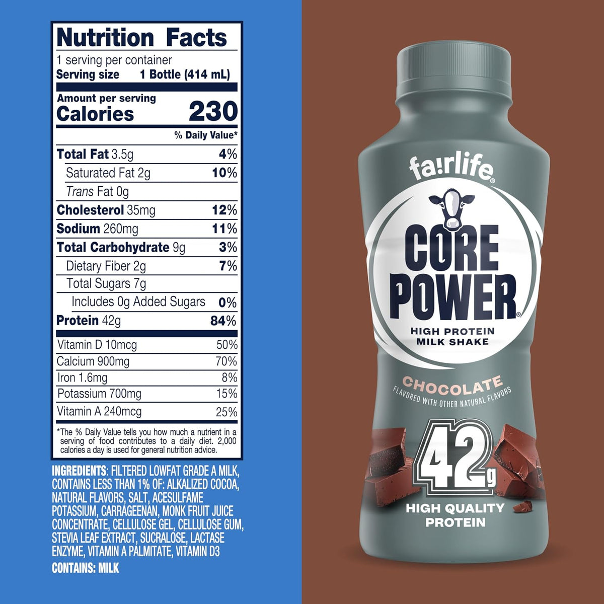 Core Power Shakes de proteínas altas (42 g), chocolate, listo para...