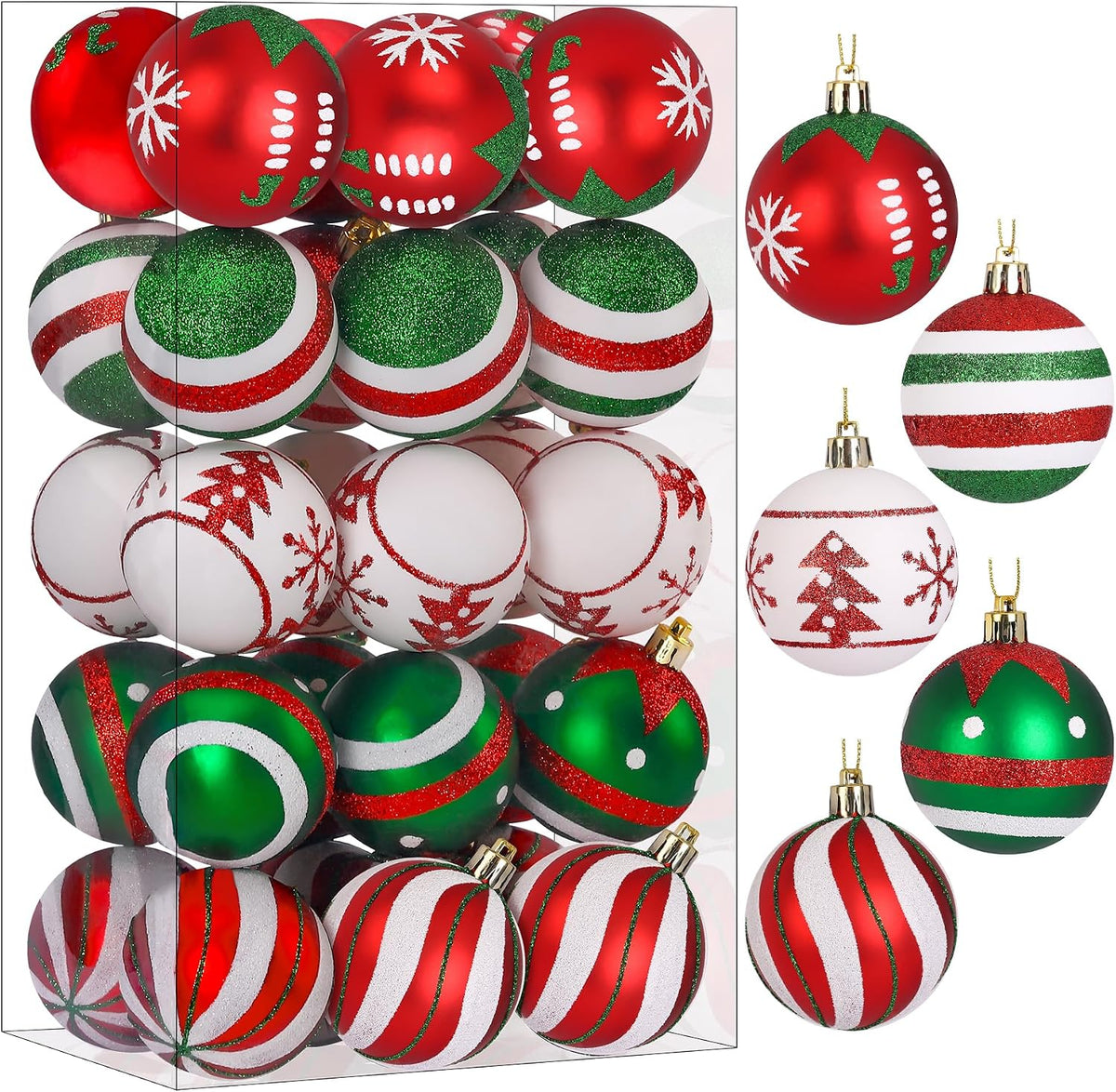 SHareconn 30 bolas de árbol de Navidad de 2.36 pulgadas, adornos ro...