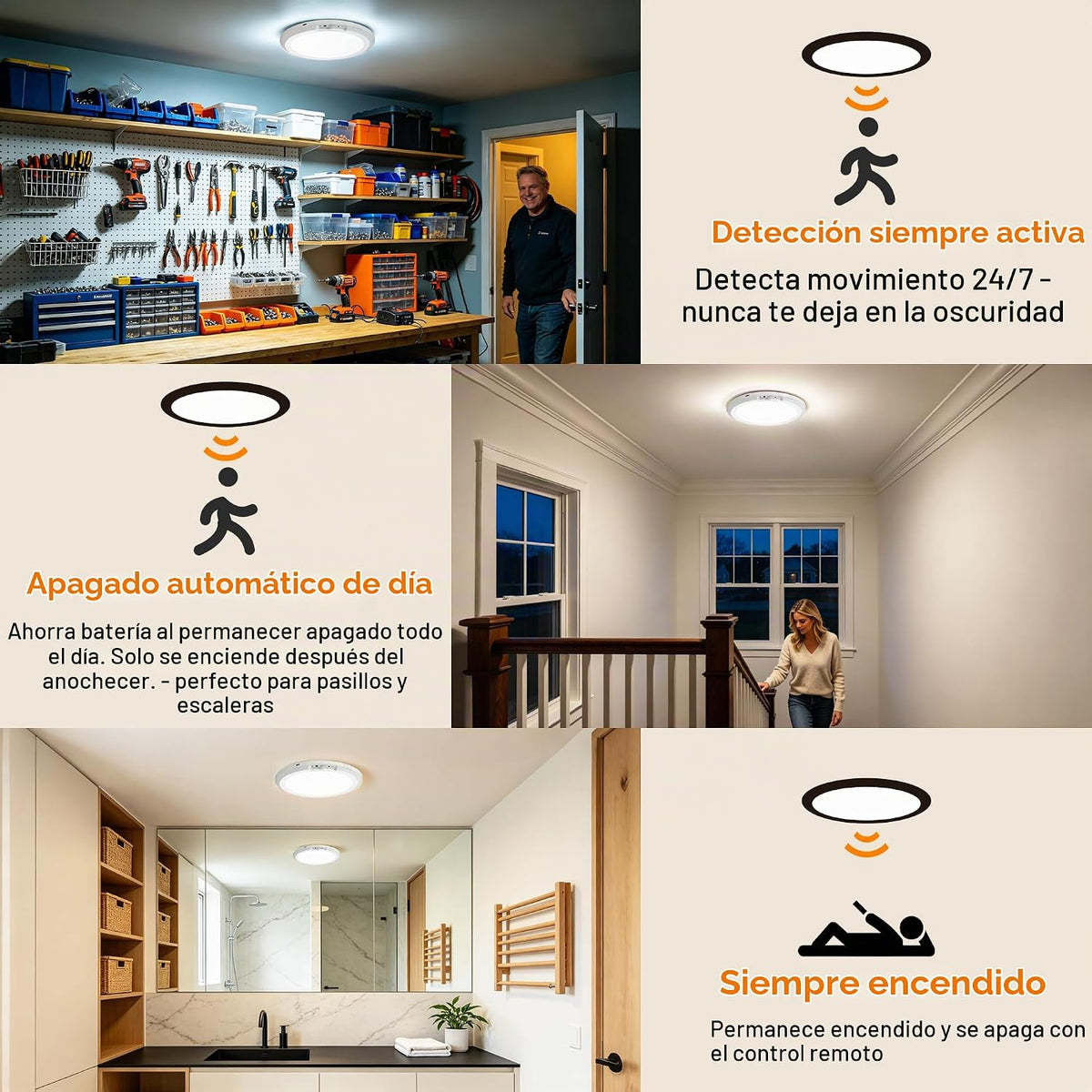 Free2Glow Lámpara de techo recargable de 10000 mAh, funciona con pi...