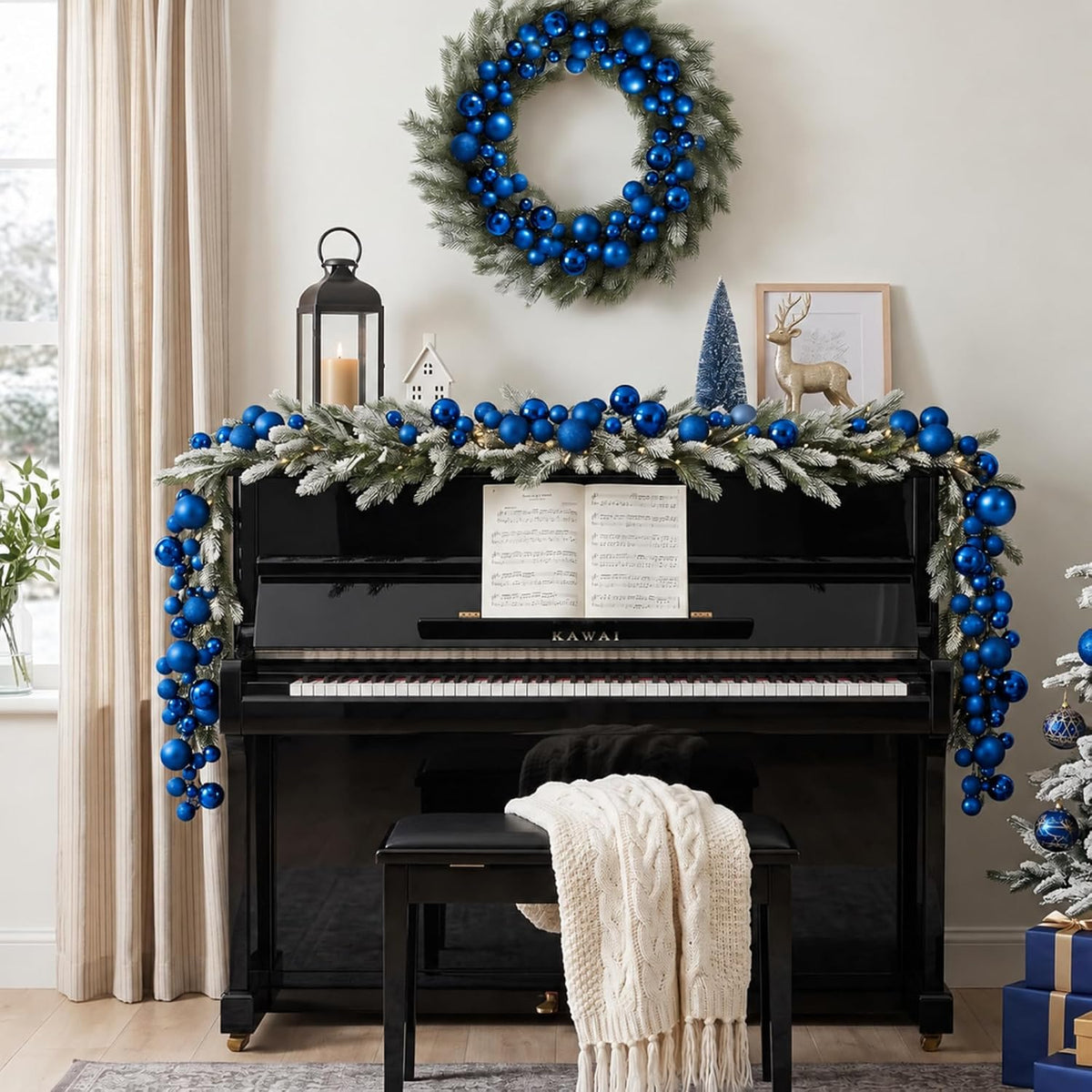 Yuxung 2 guirnaldas decorativas de bolas de Navidad de 6 pies, azul...