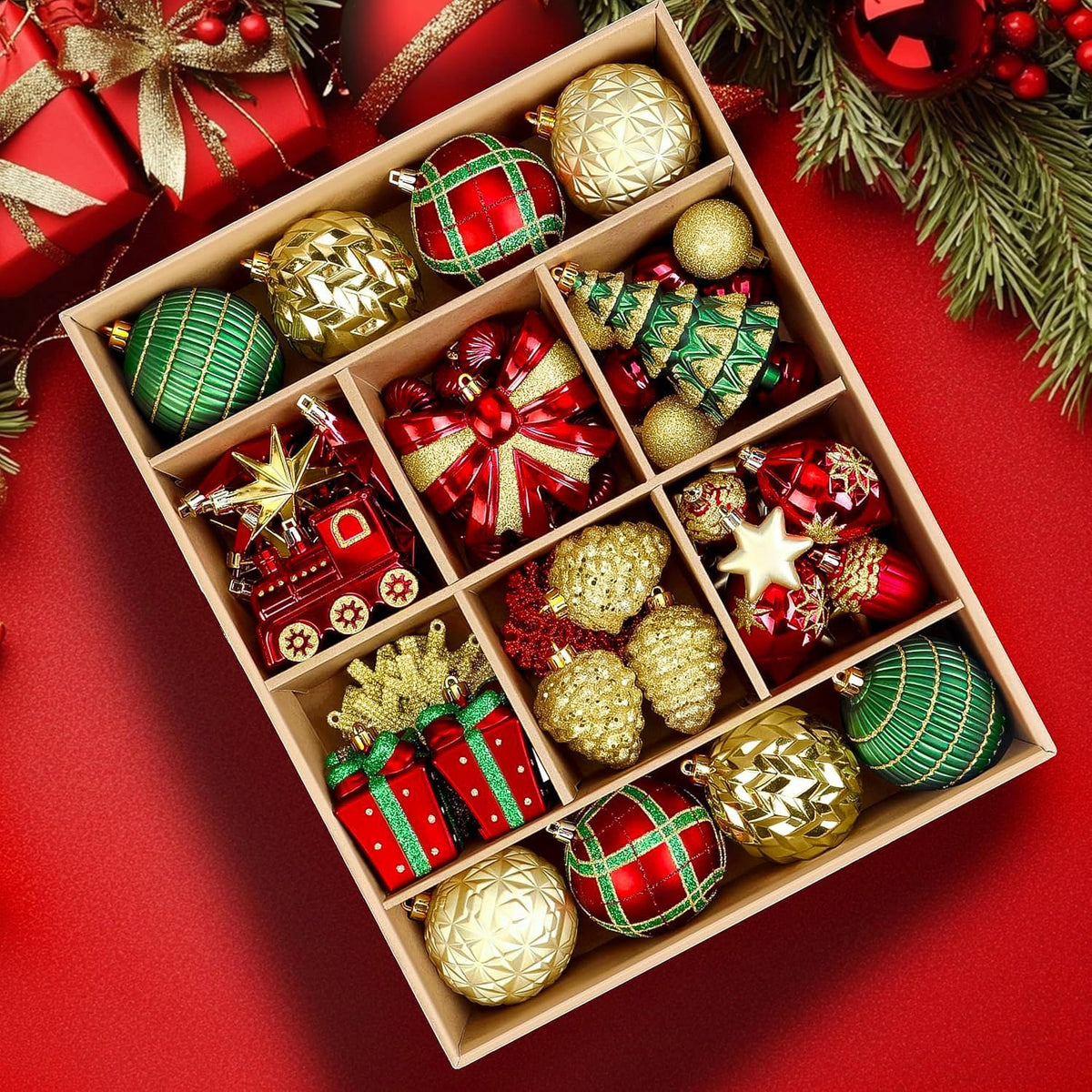 Alupssuc - Juego de 82 bolas de Navidad clásicas, rojo, verde y dor...