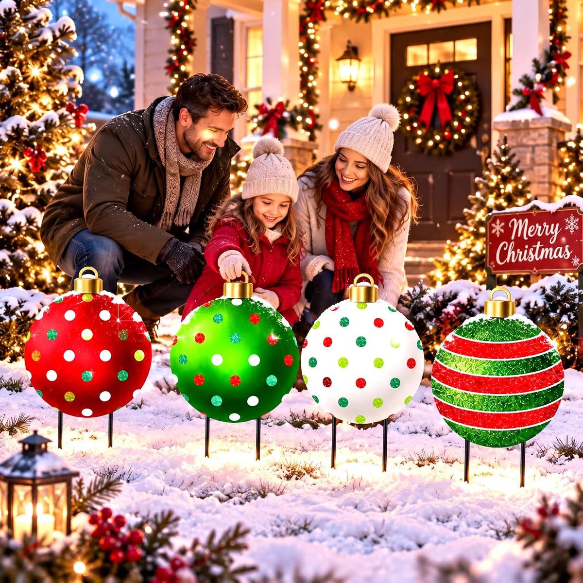 Paquete de 4 estacas de adorno navideño para patio, 20 pulgadas de...