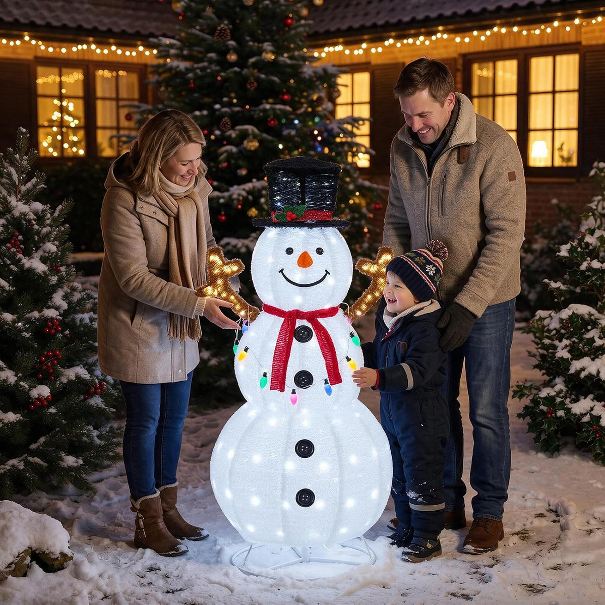 NEWBULIG Muñeco de nieve navideño iluminado de 5 pies, decoración a...