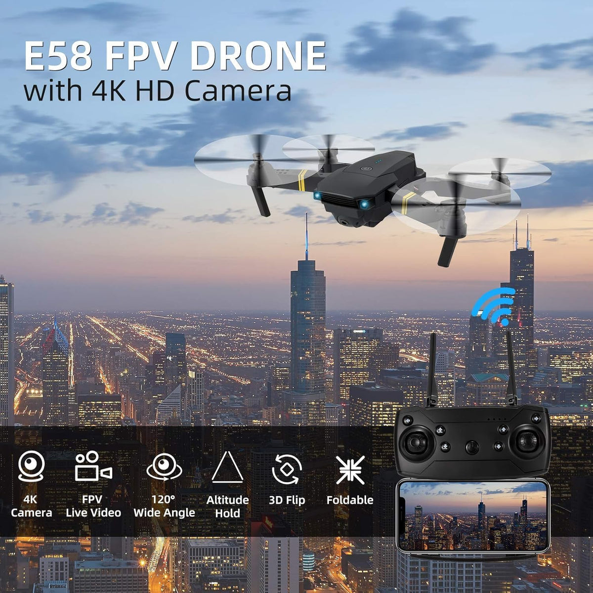 Drones con cámara para adultos, 4K 1080P, 3 baterías, mini dron ple...