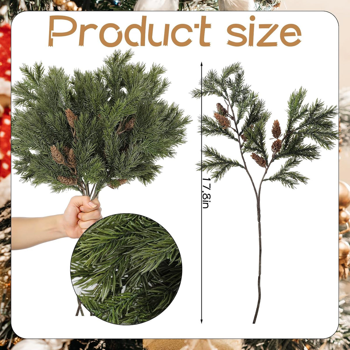 Wavwavw 12 tallos de pino de cedro artificial de Navidad, 25.5 pulg...