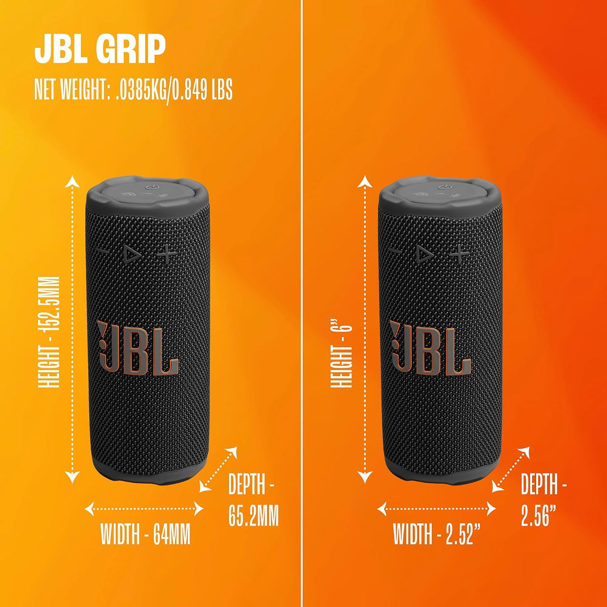 Altavoz Bluetooth portátil JBL Grip, resistente al agua, luz ambien...