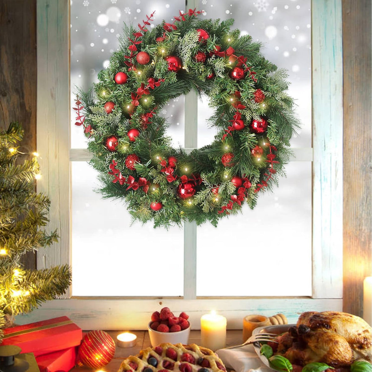 Coronas de Navidad de 24 pulgadas, coronas de Navidad para puerta d...
