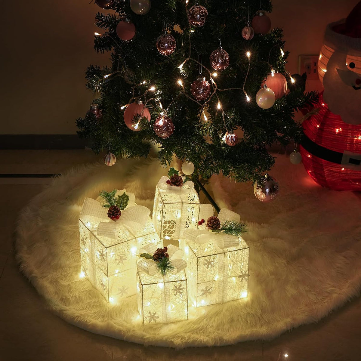 Juego de 4 cajas de regalo iluminadas de Navidad, decoración navide...